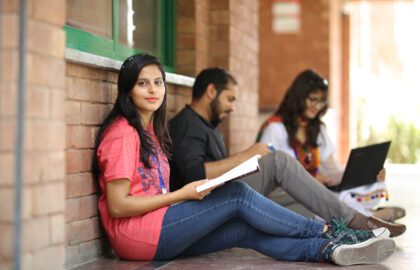 students doing school work outside