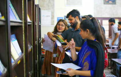 students in a library